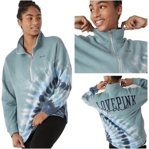 PINK Victoria’s Secret Half Zip Sweatshirt XS Tie Dye Long Sleeve Green & Blue